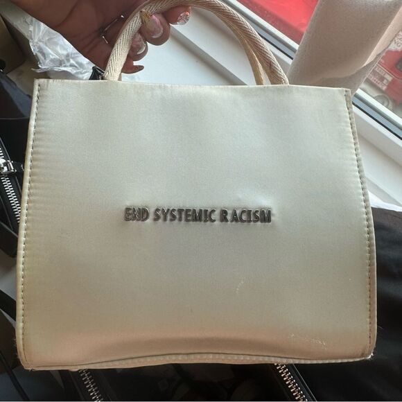 Brandon Blackwood White Cream End Systemic Racism ESR Tote Satin - Picture 2 of 12